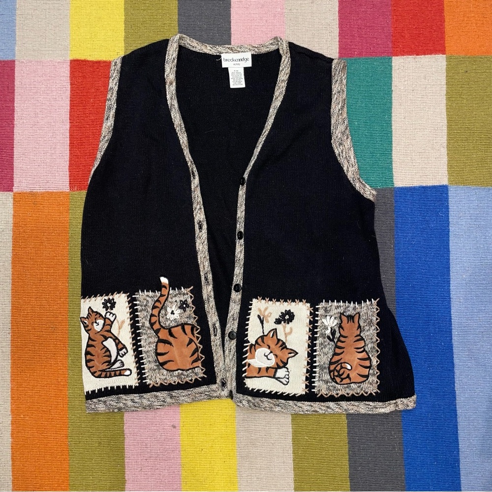 VTG Black Cat Embroidered Vest
